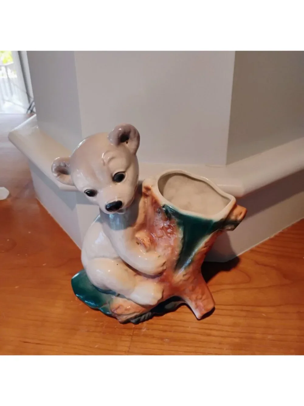 Vintage Royal Copley Grey Bear in A Tree Planter Vase 1950s